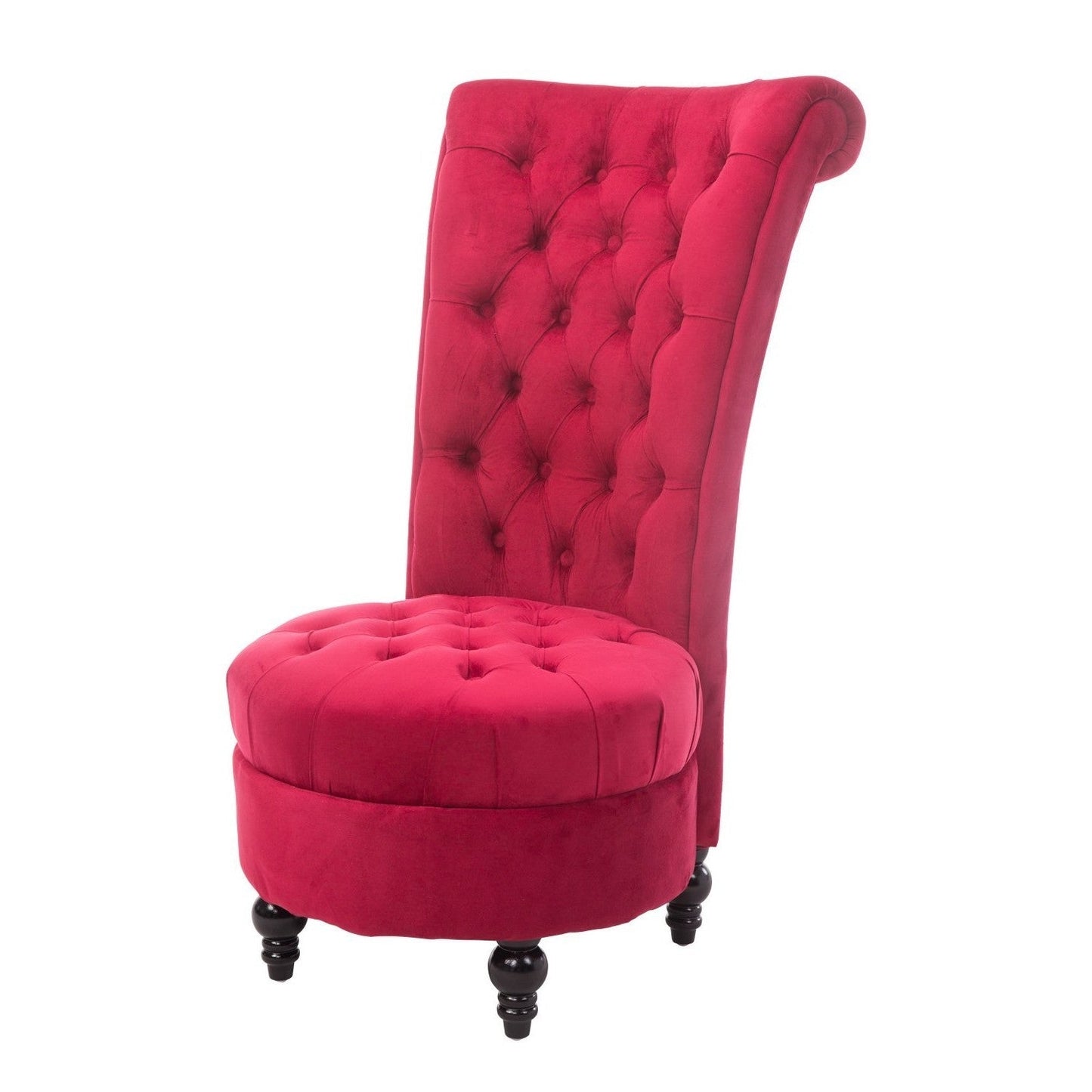 Sillón de terciopelo afelpado rojo con respaldo alto y perfil bajo