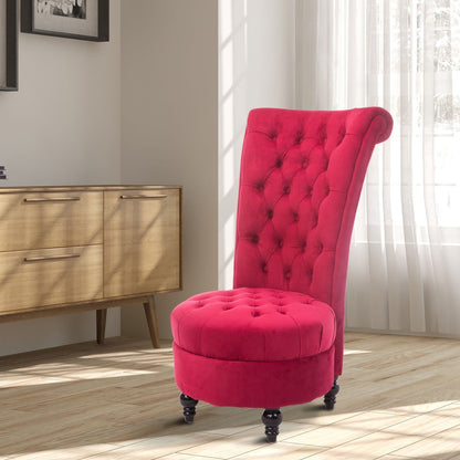 Sillón de terciopelo afelpado rojo con respaldo alto y perfil bajo