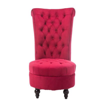Sillón de terciopelo afelpado rojo con respaldo alto y perfil bajo