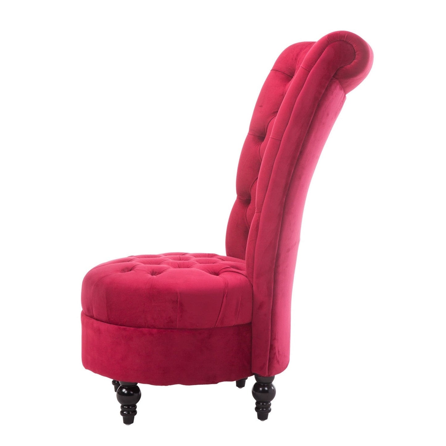 Sillón de terciopelo afelpado rojo con respaldo alto y perfil bajo