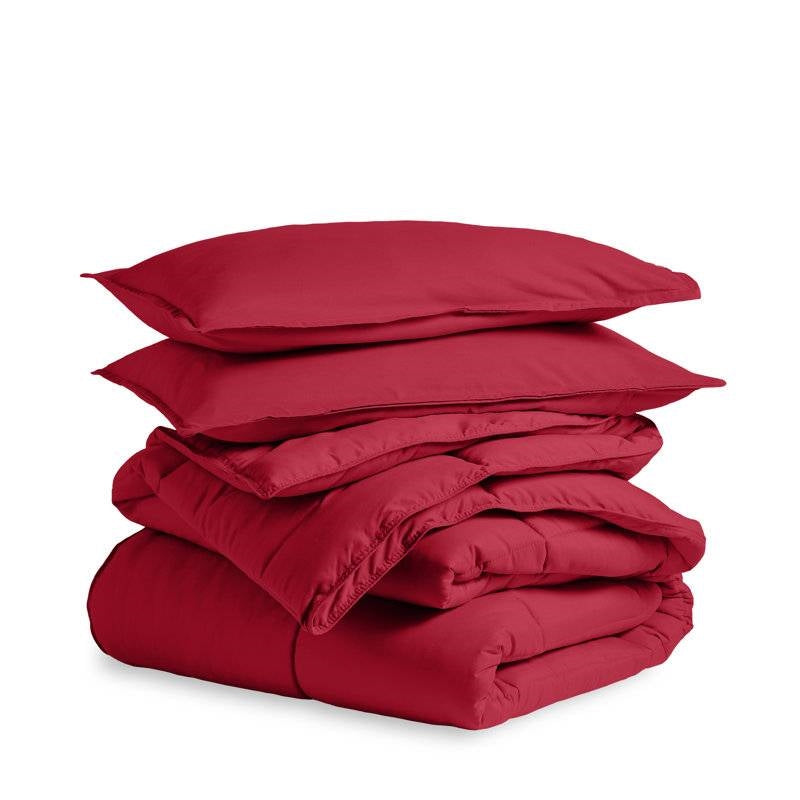 Juego de edredón alternativo de plumón súper suave para todas las estaciones, tamaño matrimonial/doble, color rojo