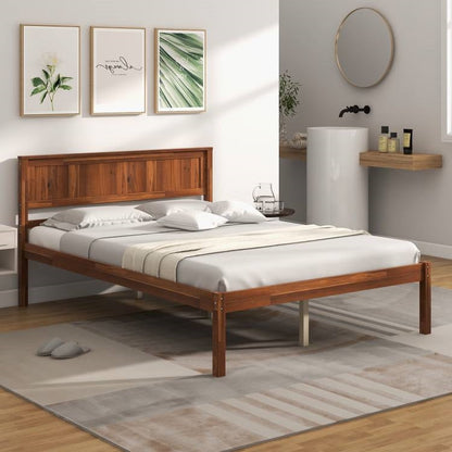 Base de cama con plataforma de madera retro tamaño matrimonial con cabecero en nogal