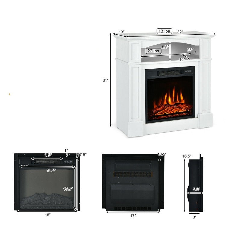 Soporte de TV eléctrico de 32 pulgadas y 1,400 vatios con chimenea y estante, blanco