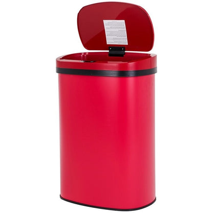 Cubo de basura rojo de acero inoxidable de 13 galones con sensor de movimiento