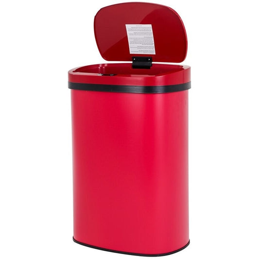Cubo de basura rojo de acero inoxidable de 13 galones con sensor de movimiento