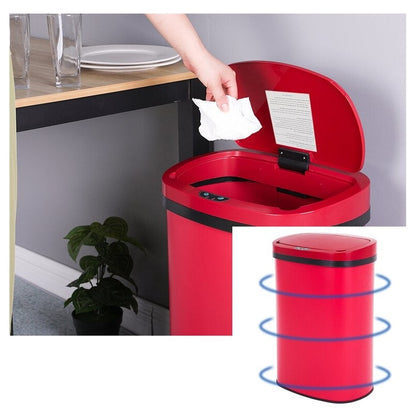 Cubo de basura rojo de acero inoxidable de 13 galones con sensor de movimiento