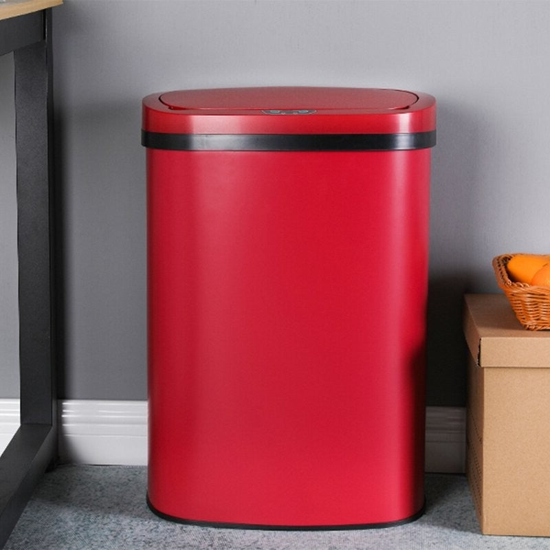 Cubo de basura rojo de acero inoxidable de 13 galones con sensor de movimiento