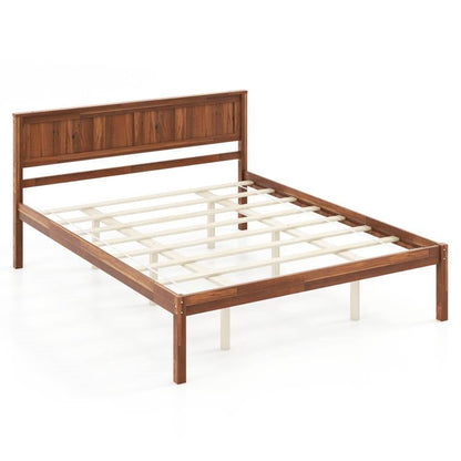 Base de cama tipo plataforma retro de madera tamaño queen con cabecero en nogal