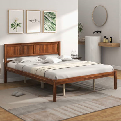 Base de cama tipo plataforma retro de madera tamaño queen con cabecero en nogal