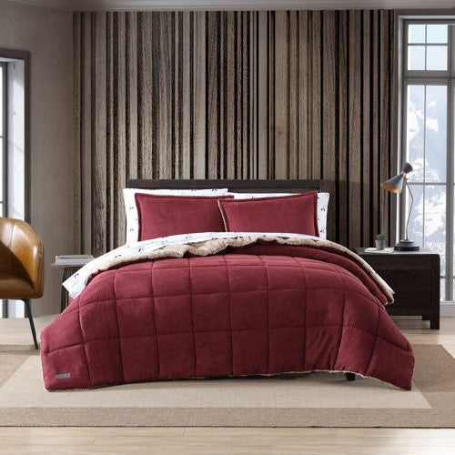 Twin Plush Sherpa Reversible Micro Suede Comforter Set in Marron - Tampa Home & Garden Store