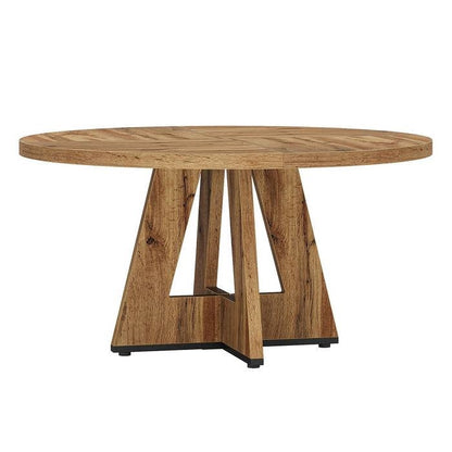 Modern Kitchen 4-Person Circular Dining Table in Retro Brown Wood Finish