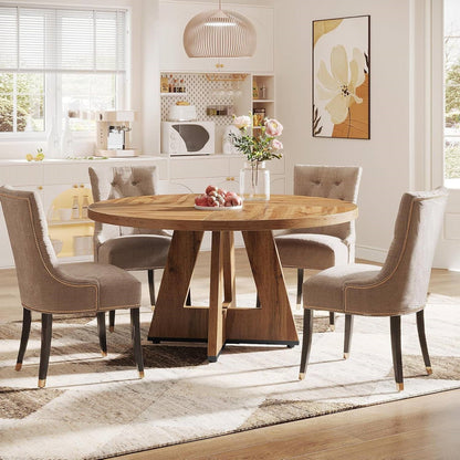 Modern Kitchen 4-Person Circular Dining Table in Retro Brown Wood Finish