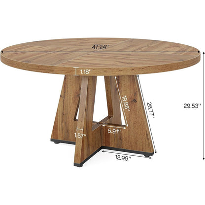 Modern Kitchen 4-Person Circular Dining Table in Retro Brown Wood Finish