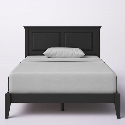 Base de cama de plataforma de madera maciza de roble tradicional completa con cabecero en negro