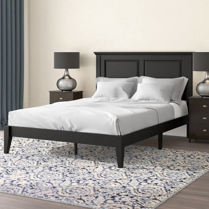 Base de cama de plataforma de madera maciza de roble tradicional completa con cabecero en negro
