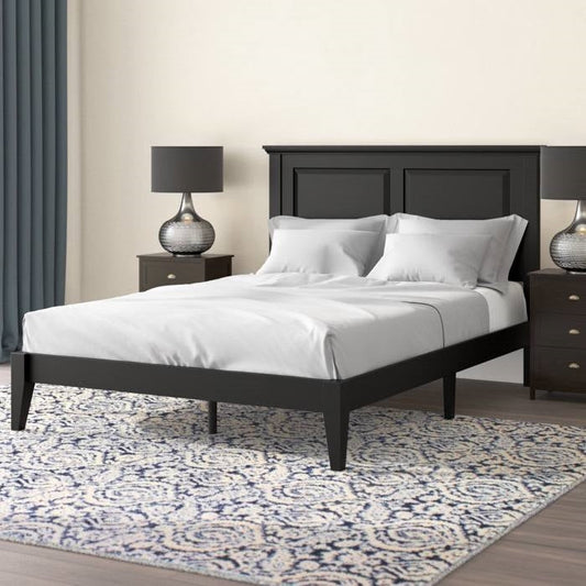Full Traditional Solid Oak Wooden Platform Bed Frame with Headboard in Black - Tampa Home & Garden Store