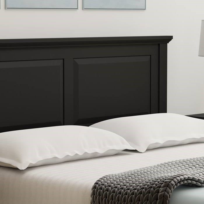 Base de cama de plataforma de madera maciza de roble tradicional completa con cabecero en negro