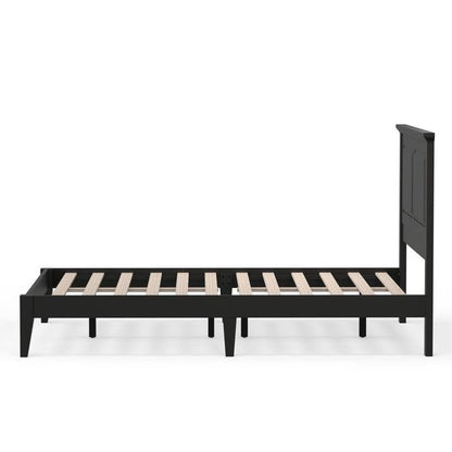 Base de cama de plataforma de madera maciza de roble tradicional completa con cabecero en negro