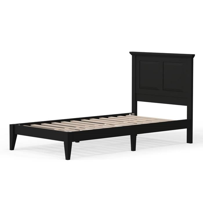 Base de cama de plataforma doble de madera maciza de roble tradicional con cabecero en negro