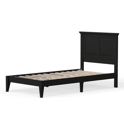 Base de cama de plataforma doble de madera maciza de roble tradicional con cabecero en negro