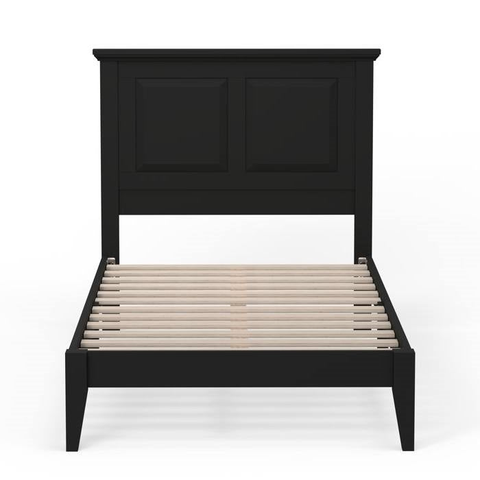 Base de cama de plataforma doble de madera maciza de roble tradicional con cabecero en negro