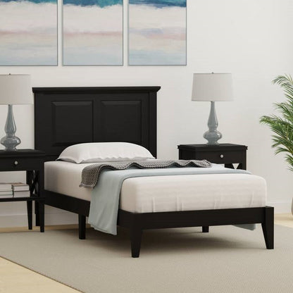 Base de cama de plataforma doble de madera maciza de roble tradicional con cabecero en negro