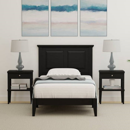 Base de cama de plataforma doble de madera maciza de roble tradicional con cabecero en negro