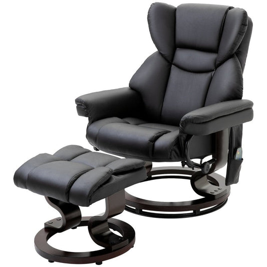 Adjustable Black Faux Leather Remote Massage Recliner Chair w/ Ottoman - Tampa Home & Garden Store