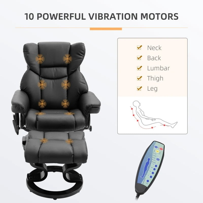 Sillón reclinable de masaje con control remoto y otomana, de piel sintética negra ajustable