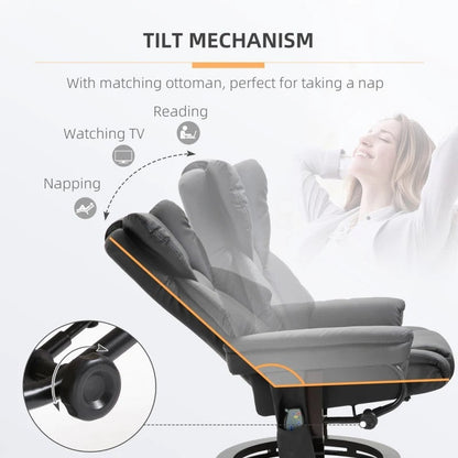Sillón reclinable de masaje con control remoto y otomana, de piel sintética negra ajustable