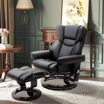 Sillón reclinable de masaje con control remoto y otomana, de piel sintética negra ajustable