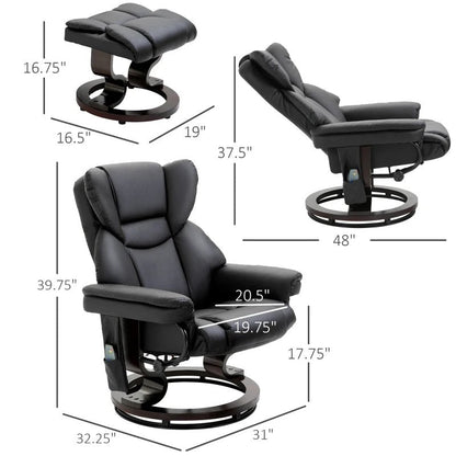 Sillón reclinable de masaje con control remoto y otomana, de piel sintética negra ajustable