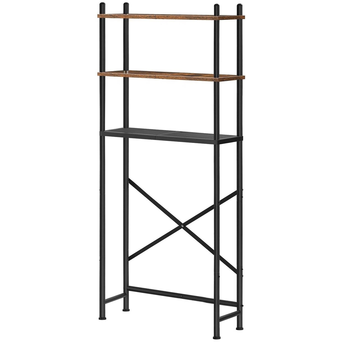 Estantería de almacenamiento independiente estilo industrial de metal y madera para colocar sobre el inodoro