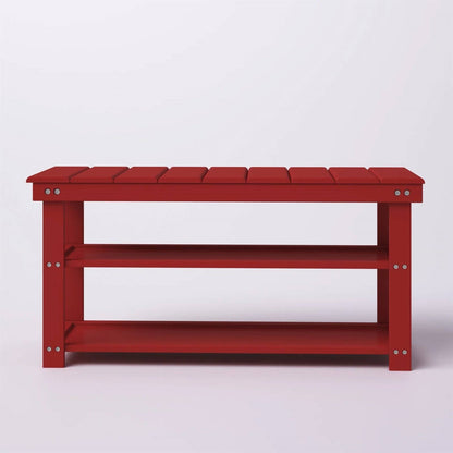 Banco zapatero de almacenamiento rojo de madera con 2 estantes para recibidor o armario
