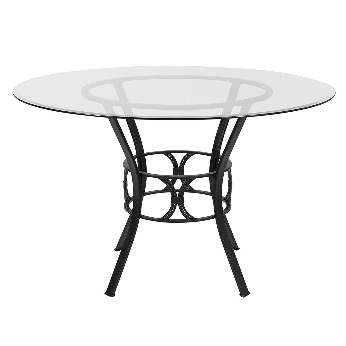 Mesa de comedor redonda de cristal transparente de 48 pulgadas con estructura de metal negro