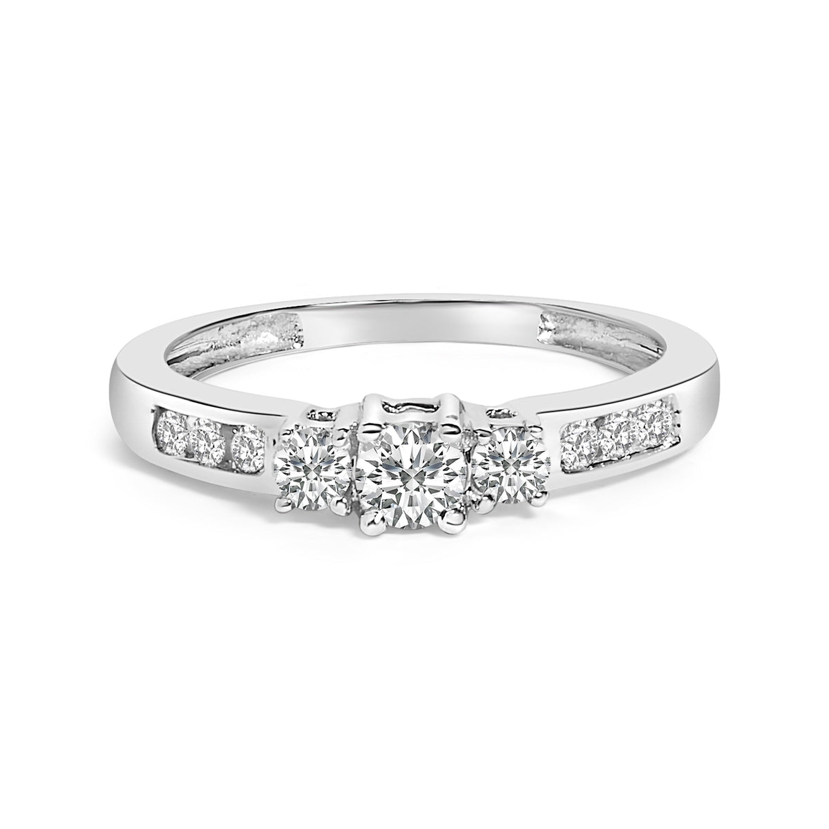 10K White Gold 1/2 Cttw Diamond Three Stone Ring with side stones, Bids.com on Tampa Home & Garden Store