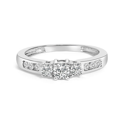 10K White Gold 1/2 Cttw Diamond Three Stone Ring with side stones, Bids.com on Tampa Home & Garden Store
