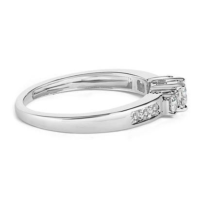 10K white gold three-stone diamond ring, 1/2 ctw, pavé side diamonds on Tampa Home & Garden Store