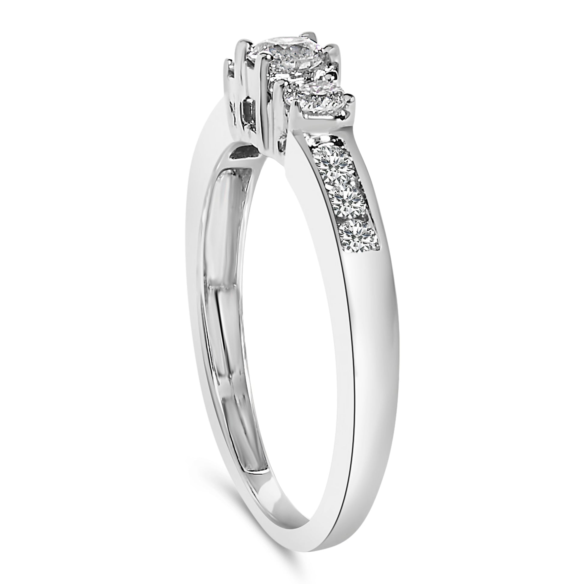 10K white gold diamond three-stone ring with pavé-set band of diamonds on Tampa Home & Garden Store