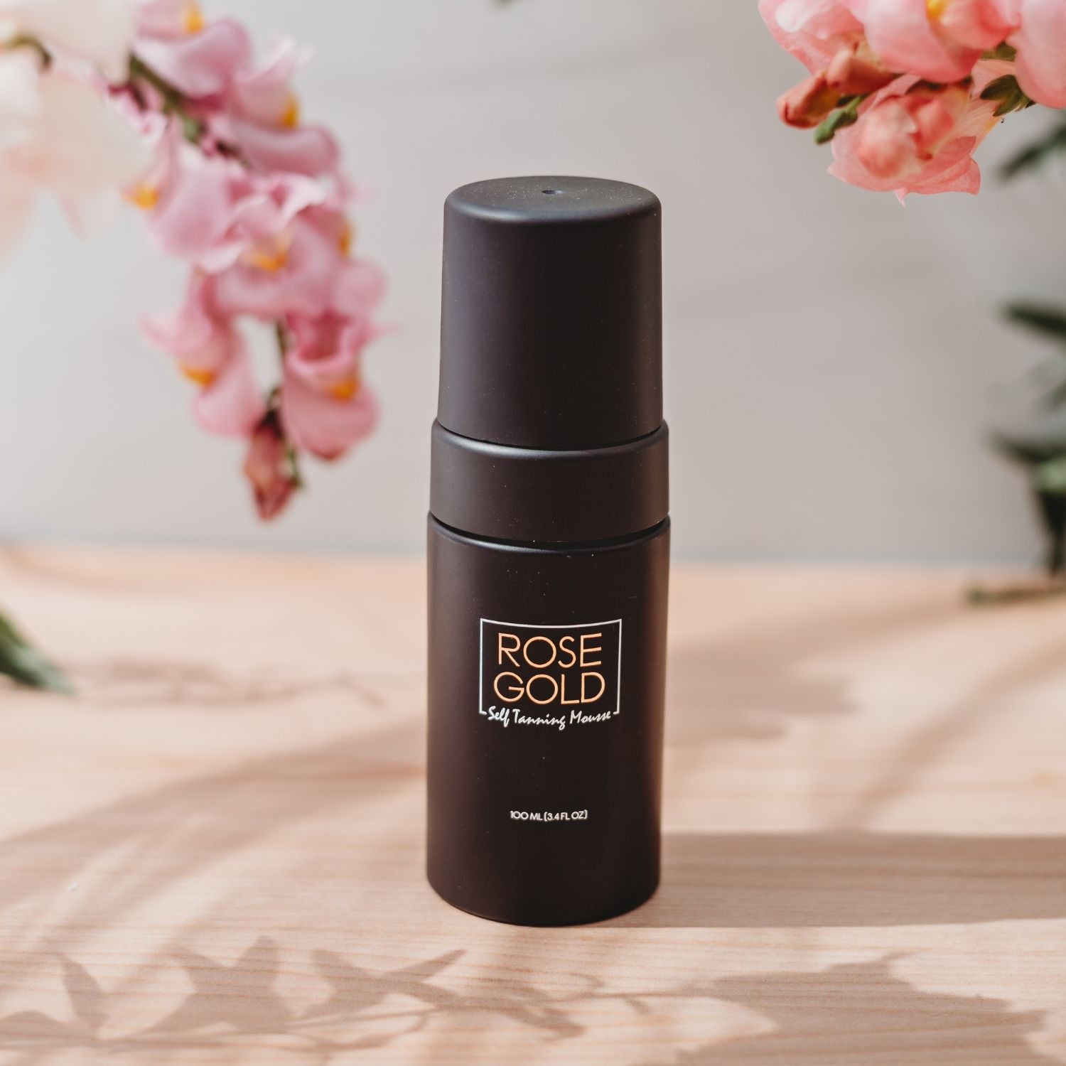 Travel Size Self Tanning Mousse by Rose Gold Sunless with matte black pump cap on Tampa Home & Garden Store