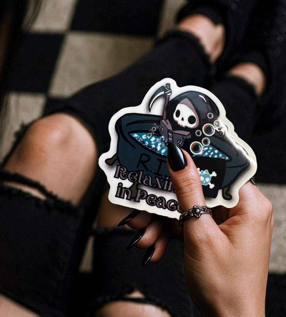 RIP Grim Reaper Waterproof Sticker: Gothic Humor, Glossy or Holographic - Tampa Home & Garden Store