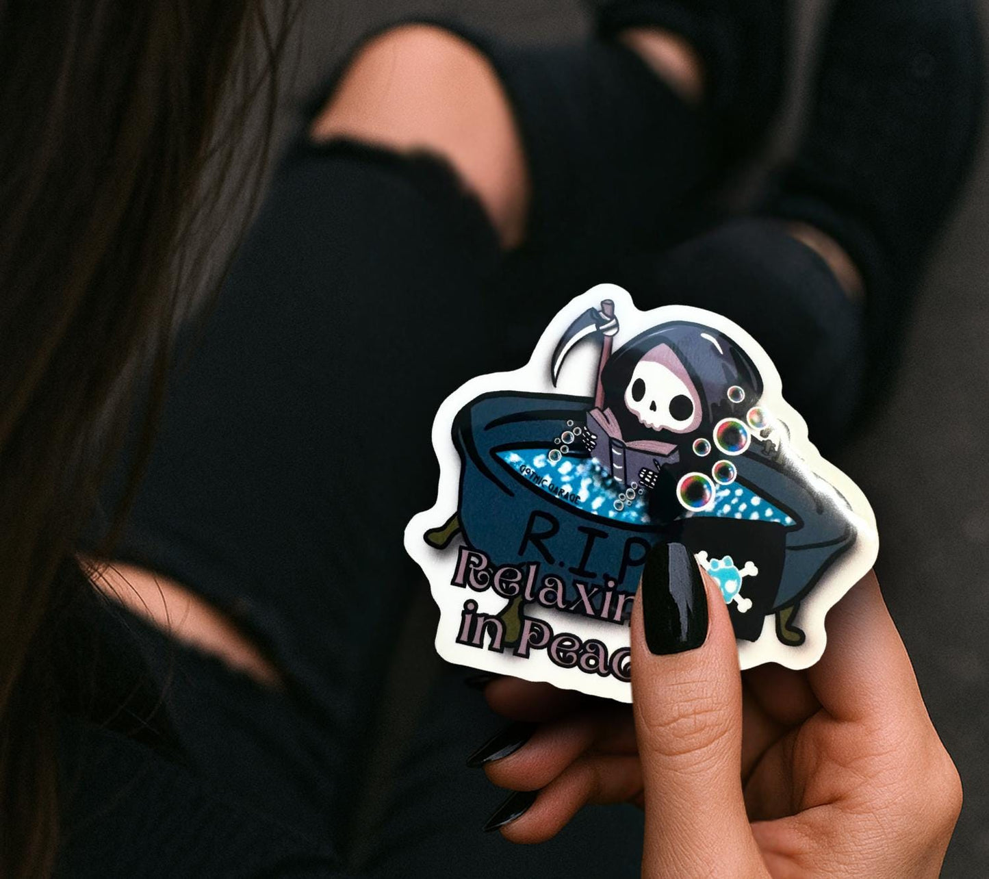 RIP Grim Reaper Waterproof Sticker: Gothic Humor, Glossy or Holographic - Tampa Home & Garden Store