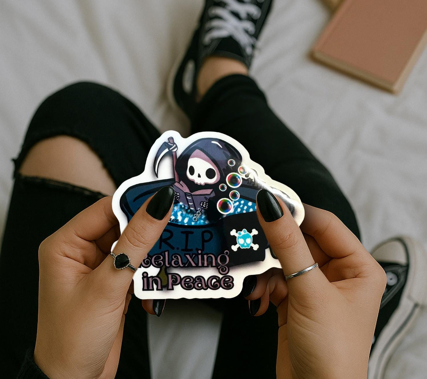 RIP Grim Reaper Waterproof Sticker: Gothic Humor, Glossy or Holographic - Tampa Home & Garden Store