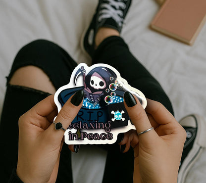 RIP Grim Reaper Waterproof Sticker: Gothic Humor, Glossy or Holographic - Tampa Home & Garden Store
