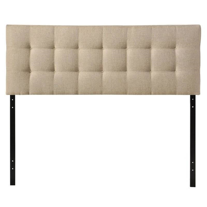 Cabecero tapizado de tela copetuda beige tostado moderno tamaño matrimonial