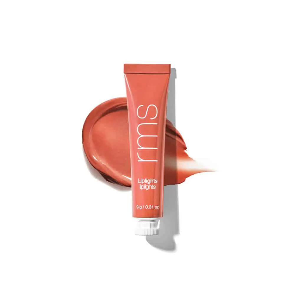 RMS Beauty Liplights Cream Lip Gloss tube in coral pink with white RMS logo on Tampa Home & Garden Store