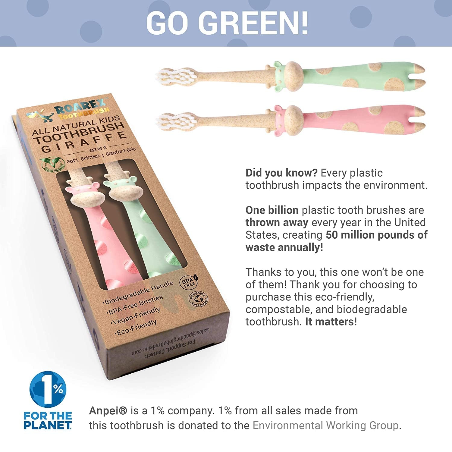 ROARex All-Natural Kids Toothbrush – Plant-Based, Eco-Friendly, and Fun to Use - Tampa Home & Garden Store