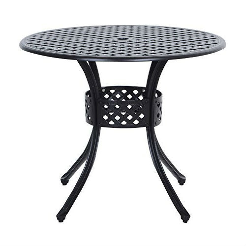 Mesa Redonda de Patio de Metal de 36 Pulgadas para Exterior en Aluminio Fundido Negro