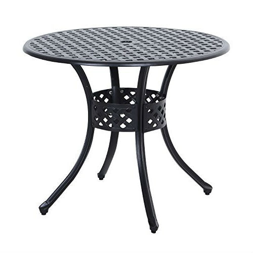 Mesa Redonda de Patio de Metal de 36 Pulgadas para Exterior en Aluminio Fundido Negro