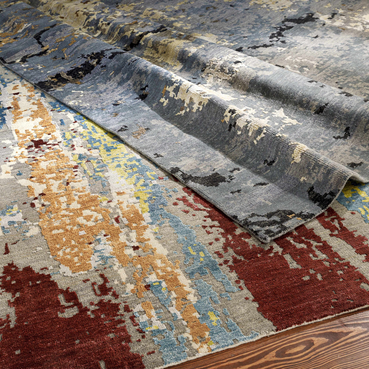 Kabugao Handmade Premium Wool Rug - 2 rugs in blue gray with multicolor accents on Tampa Home & Garden Store